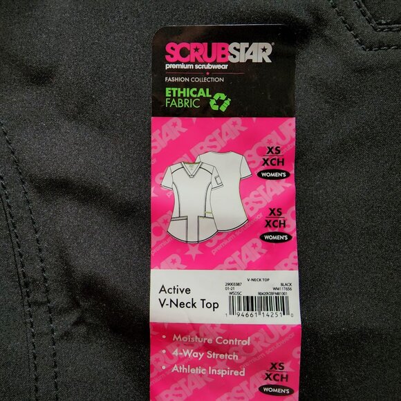 NWT Scrubstar Womens Scrub Top Size XS Moisture Control 4-Way Stretch Black - Picture 2 of 6